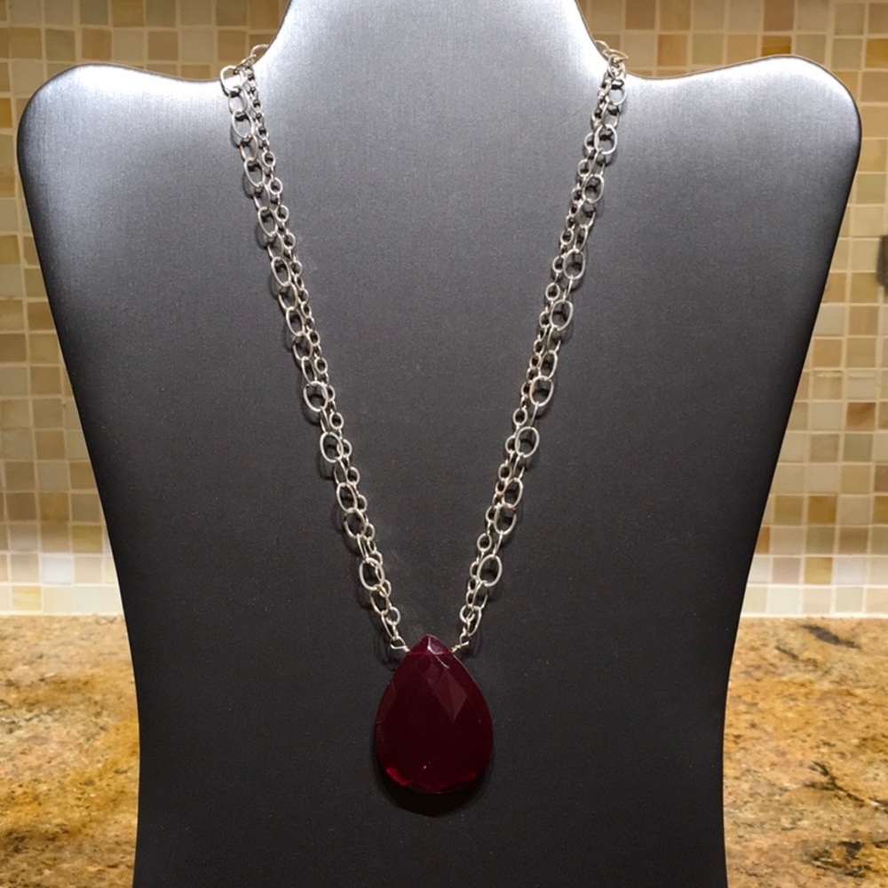 Sterling Silver & Red Necklace